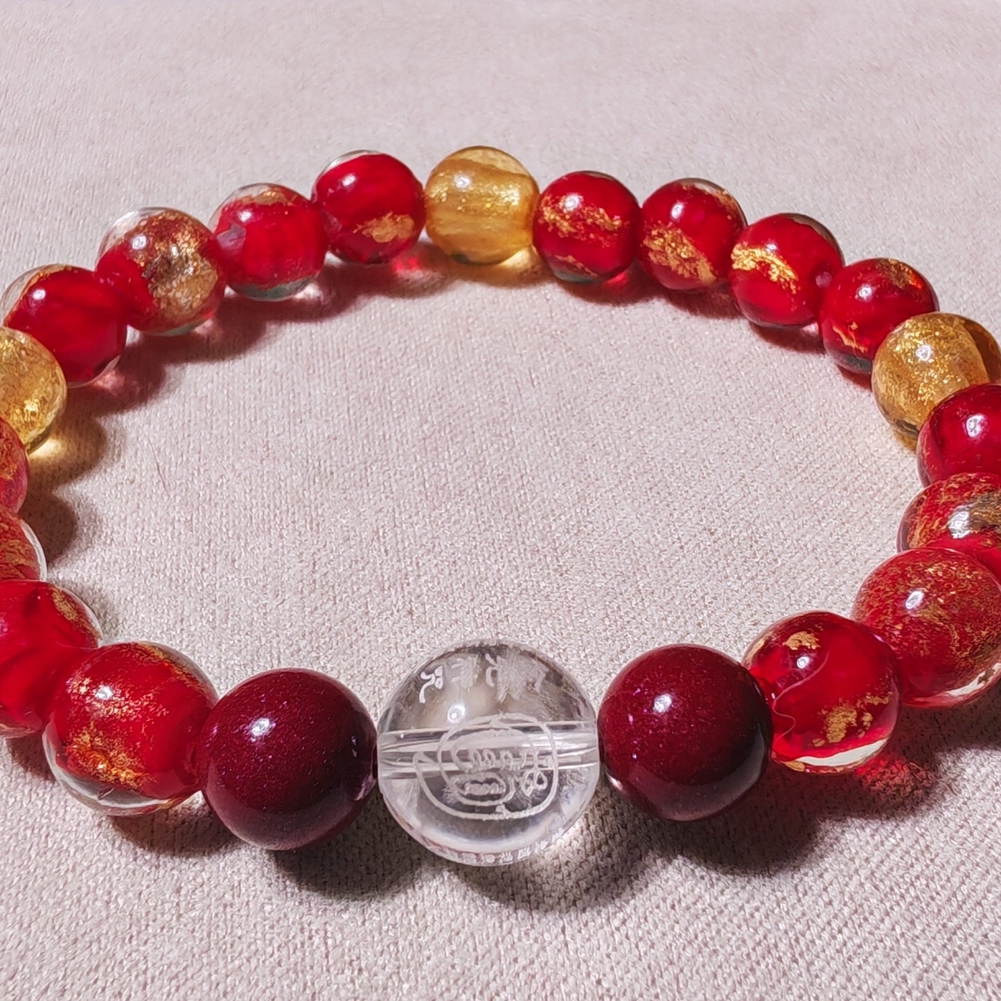 2026 Tai Sui Bracelet — Incense Glass & Cinnabar with Golden Light Mantra - Healing Crystwinity