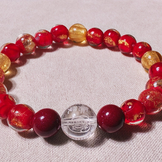 2026 Tai Sui Bracelet — Incense Glass & Cinnabar with Golden Light Mantra - Healing Crystwinity
