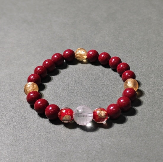 2026 Tai Sui Bracelet — Incense Glass & Cinnabar with Golden Light Mantra - Healing Crystwinity