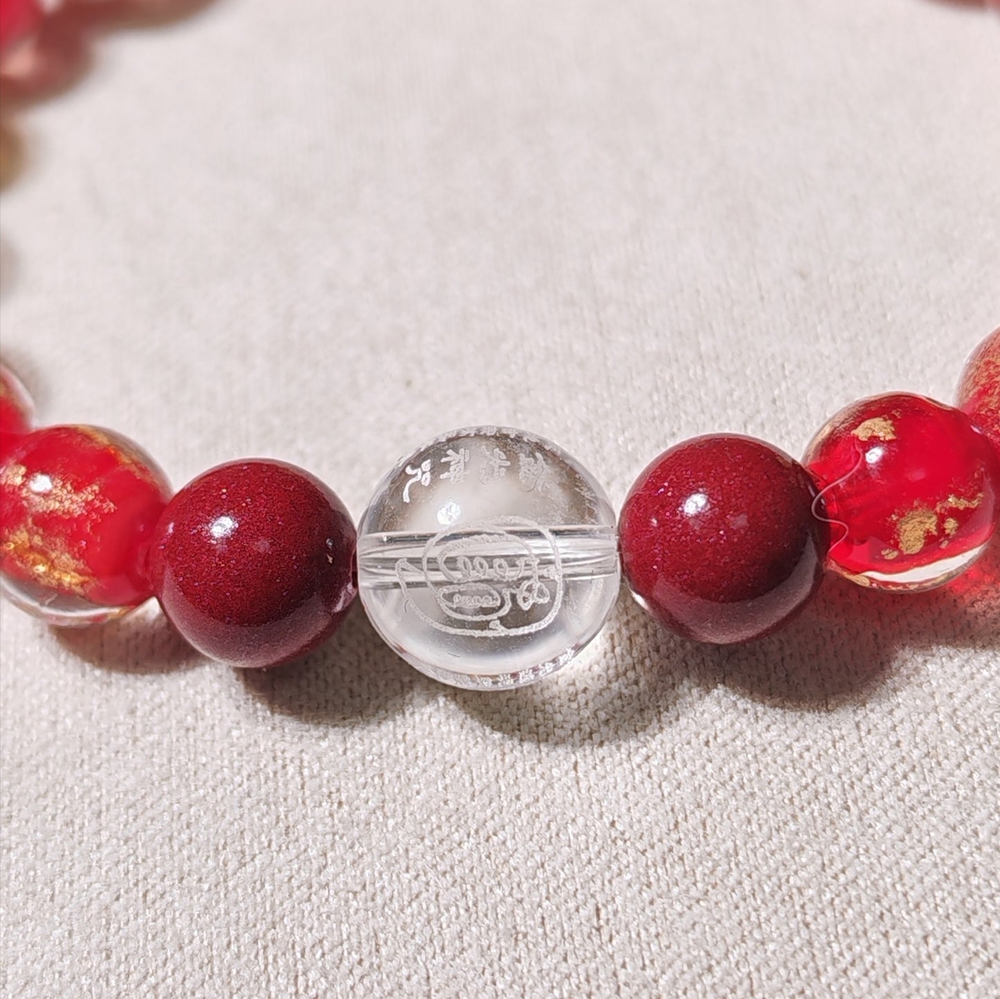 2026 Tai Sui Bracelet — Incense Glass & Cinnabar with Golden Light Mantra - Healing Crystwinity