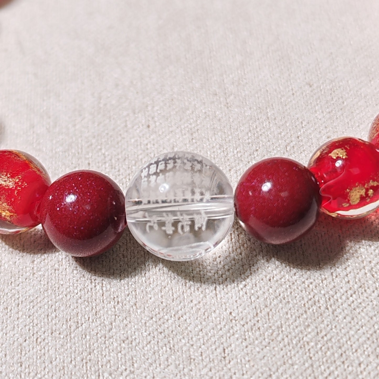 2026 Tai Sui Bracelet — Incense Glass & Cinnabar with Golden Light Mantra - Healing Crystwinity
