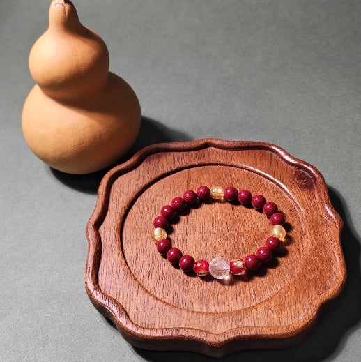 2026 Tai Sui Bracelet — Incense Glass & Cinnabar with Golden Light Mantra - Healing Crystwinity