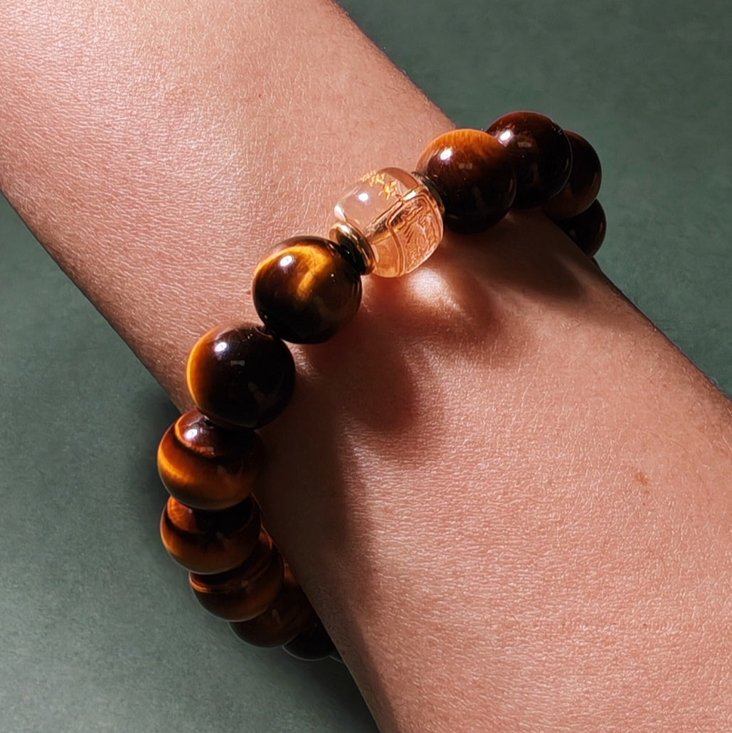 Career Success Wenchang Bracelet — Tiger Eye or Green Phantom Quartz - Healing Crystwinity