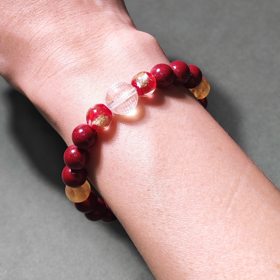 2026 Tai Sui Bracelet — Incense Glass & Cinnabar with Golden Light Mantra - Healing Crystwinity
