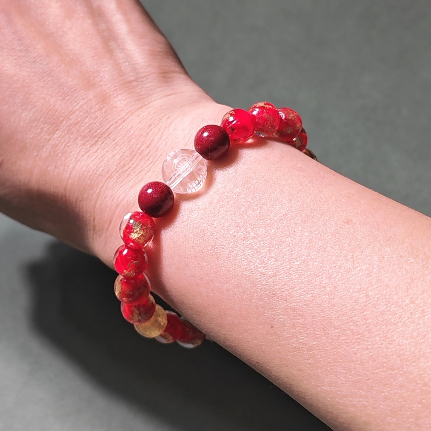 2026 Tai Sui Bracelet — Incense Glass & Cinnabar with Golden Light Mantra - Healing Crystwinity