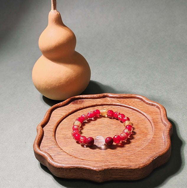 2026 Tai Sui Bracelet — Incense Glass & Cinnabar with Golden Light Mantra - Healing Crystwinity