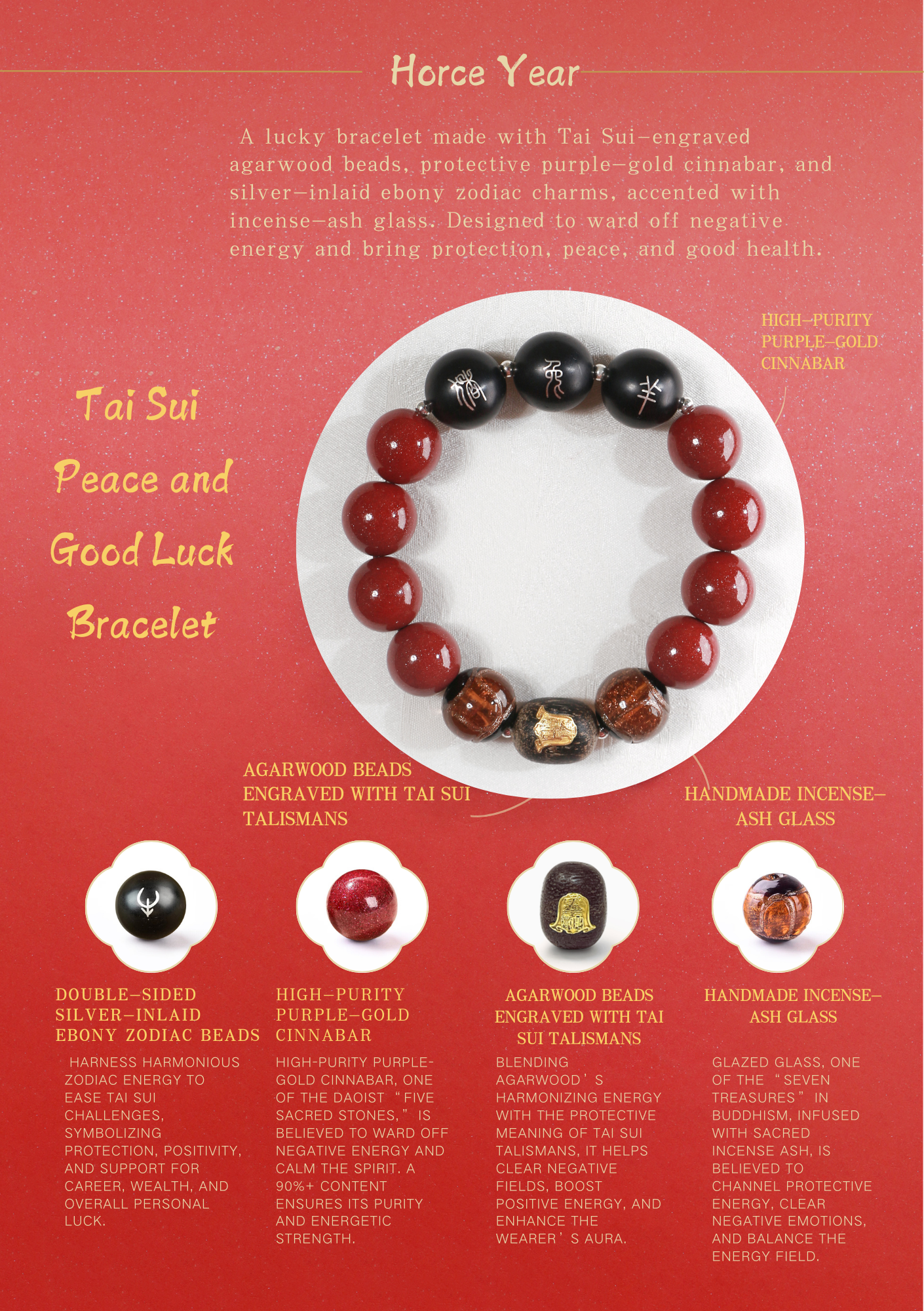 Tai Sui Peace and Good Luck Bracelet for Men & Women - Healing Crystwinity