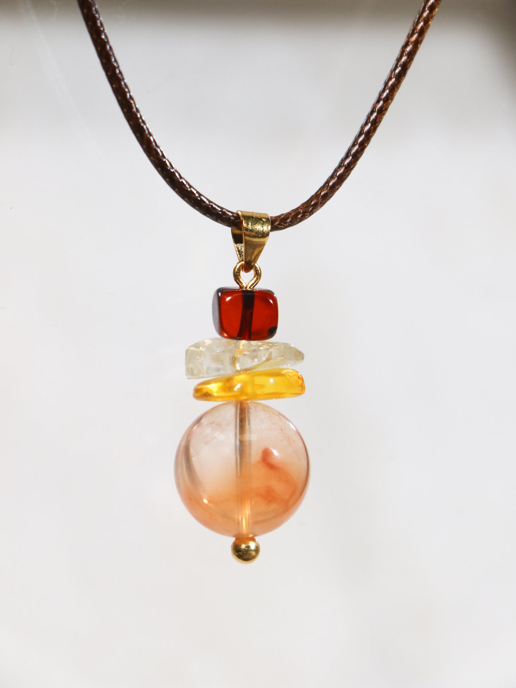 Amber Sun Wish Tower Necklace – Manifestation & Abundance Crystal Amulet - Healing Crystwinity