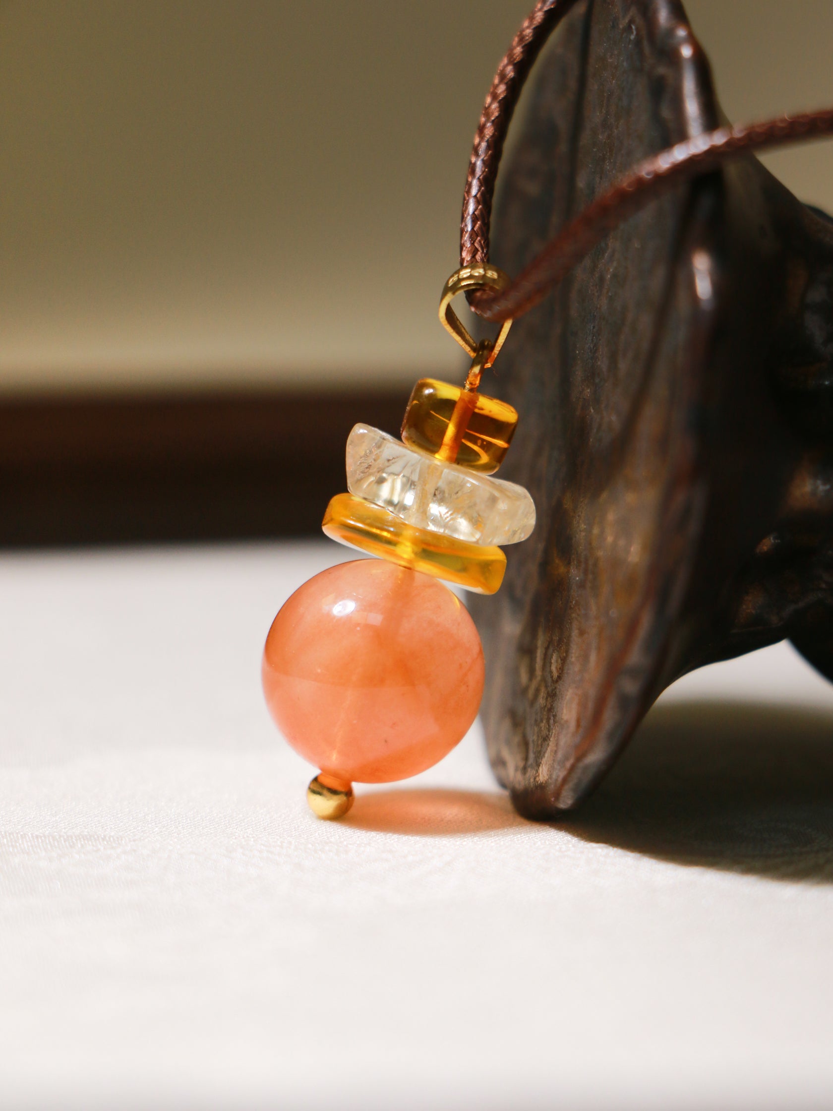 Amber Sun Wish Tower Necklace – Manifestation & Abundance Crystal Amulet - Healing Crystwinity