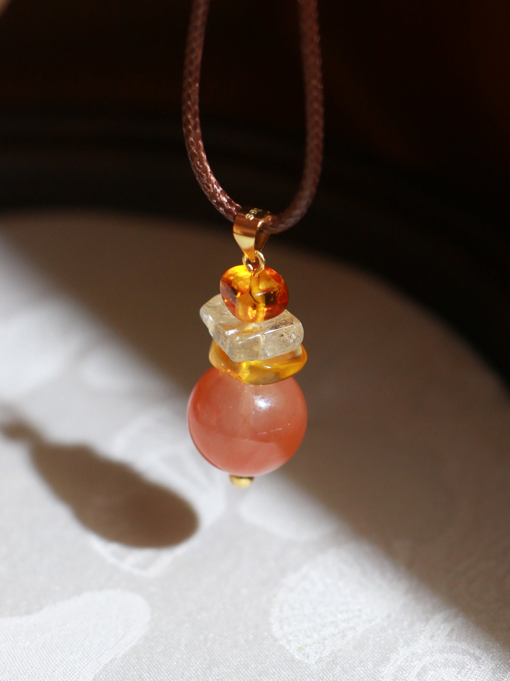 Amber Sun Wish Tower Necklace – Manifestation & Abundance Crystal Amulet - Healing Crystwinity