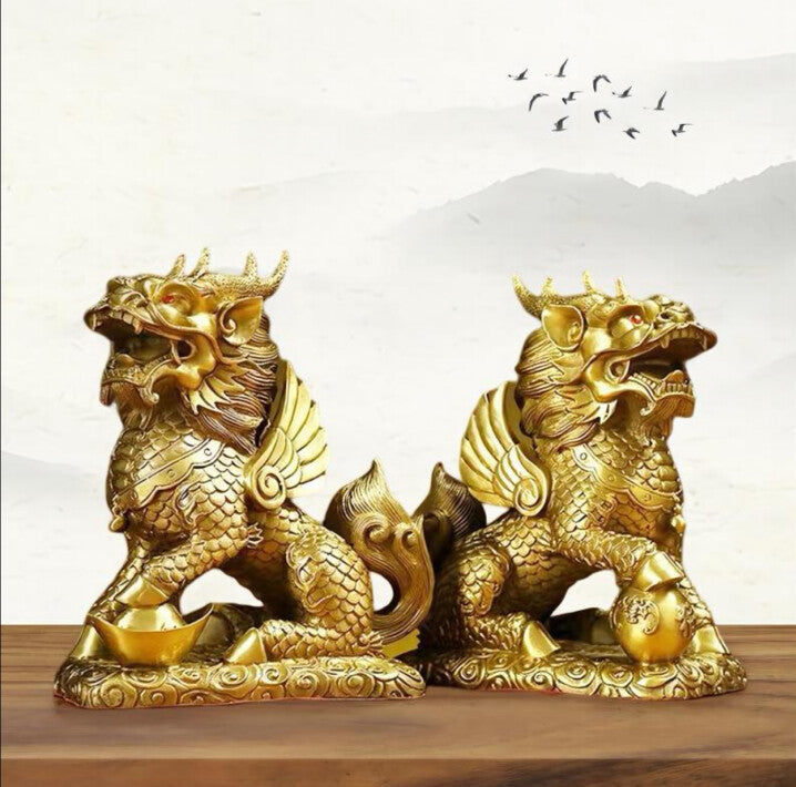 Qilin (麒麟) Brass Pair – view 1